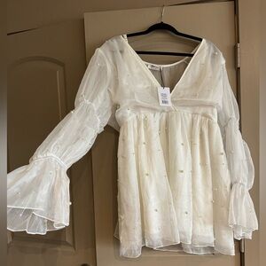 Showpo white sheer dress with pearl detail